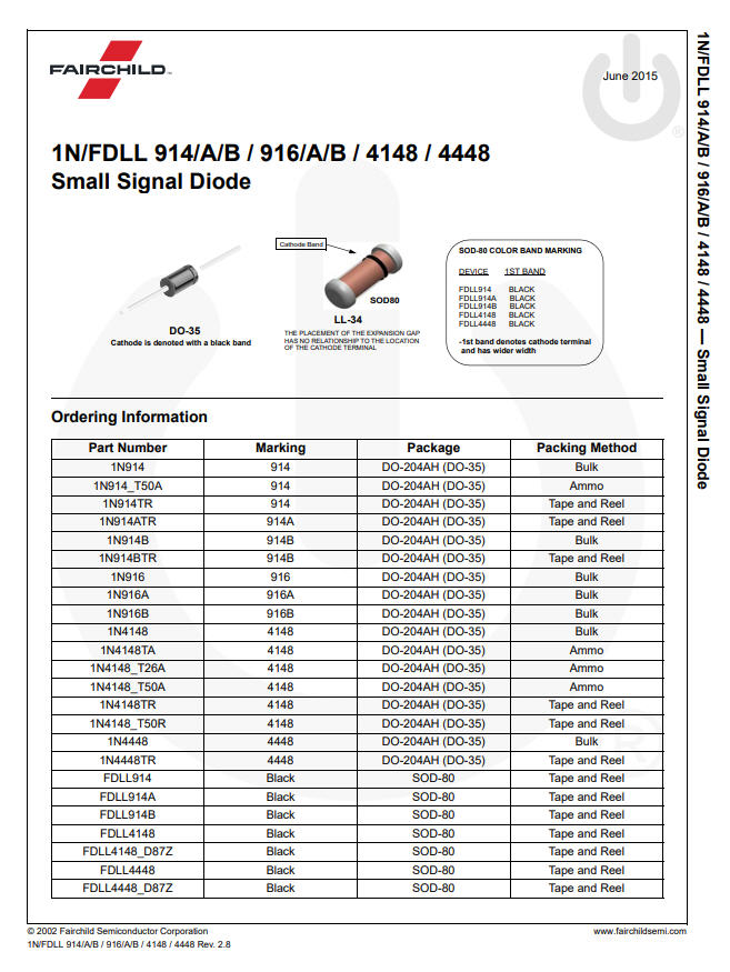 5x 1N4148 ไดโอดสวิตชิ่งความเร็วสูง 100V 200mA ยี่ห้อ ON-SEMI/FAIRCHILD