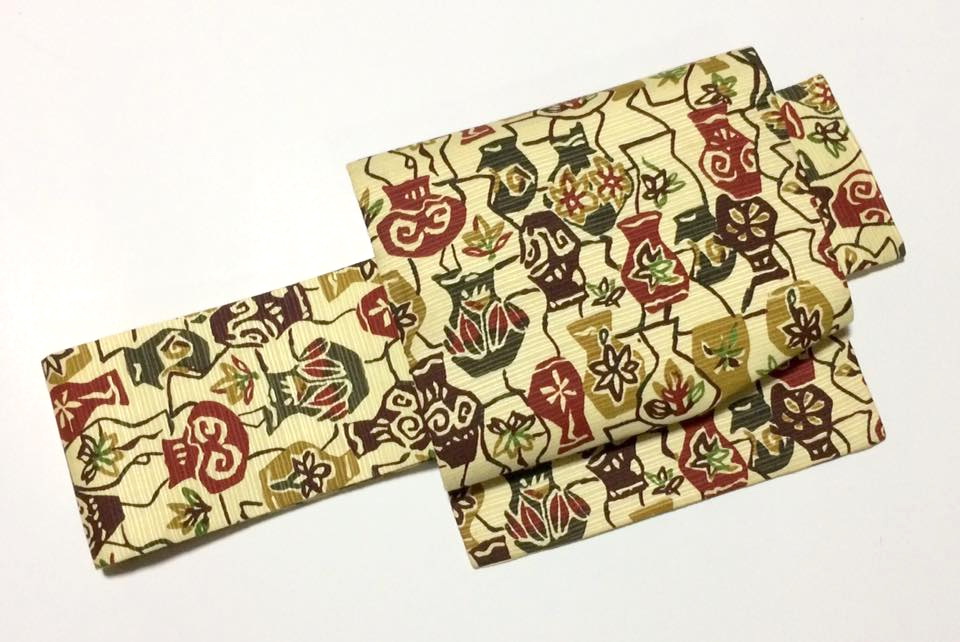 โอบิสำเร็จทรงหมอนสีเหลือง ผ้าพิมพ์ลาย มือ1 สภาพ95%