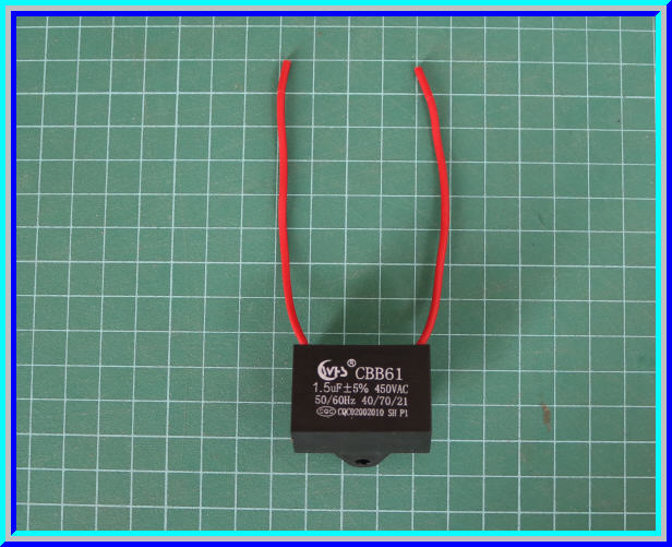 1x คาปาซิเตอร์ 1.5 uF 450VAC สตาร์ทมอเตอร์พัดลม