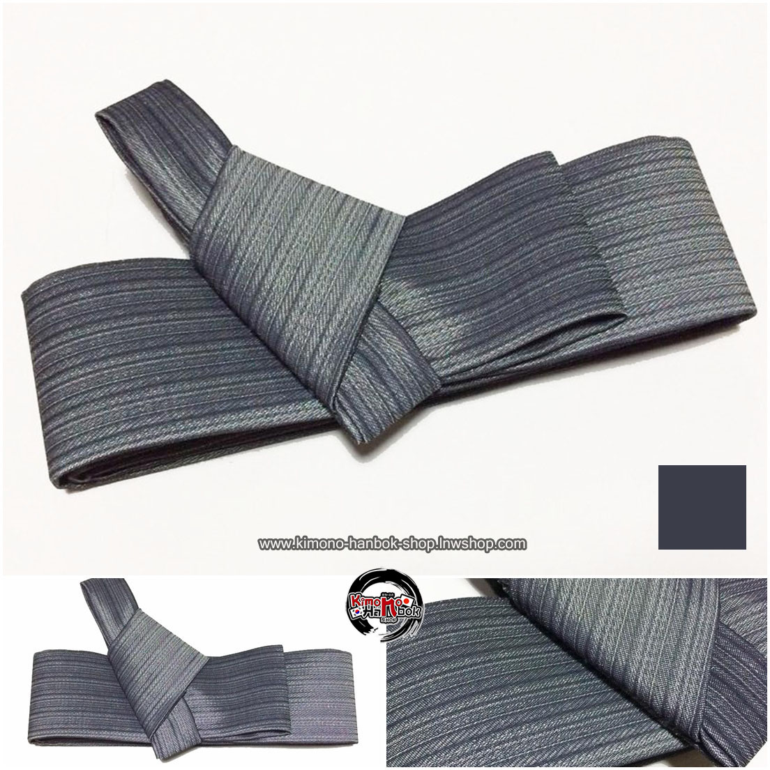 โอบิ สำเหร็จผู้ชาย สีเทาเงินลาย *อันสุดท้าย มีรอยต่อผ้า1จุด