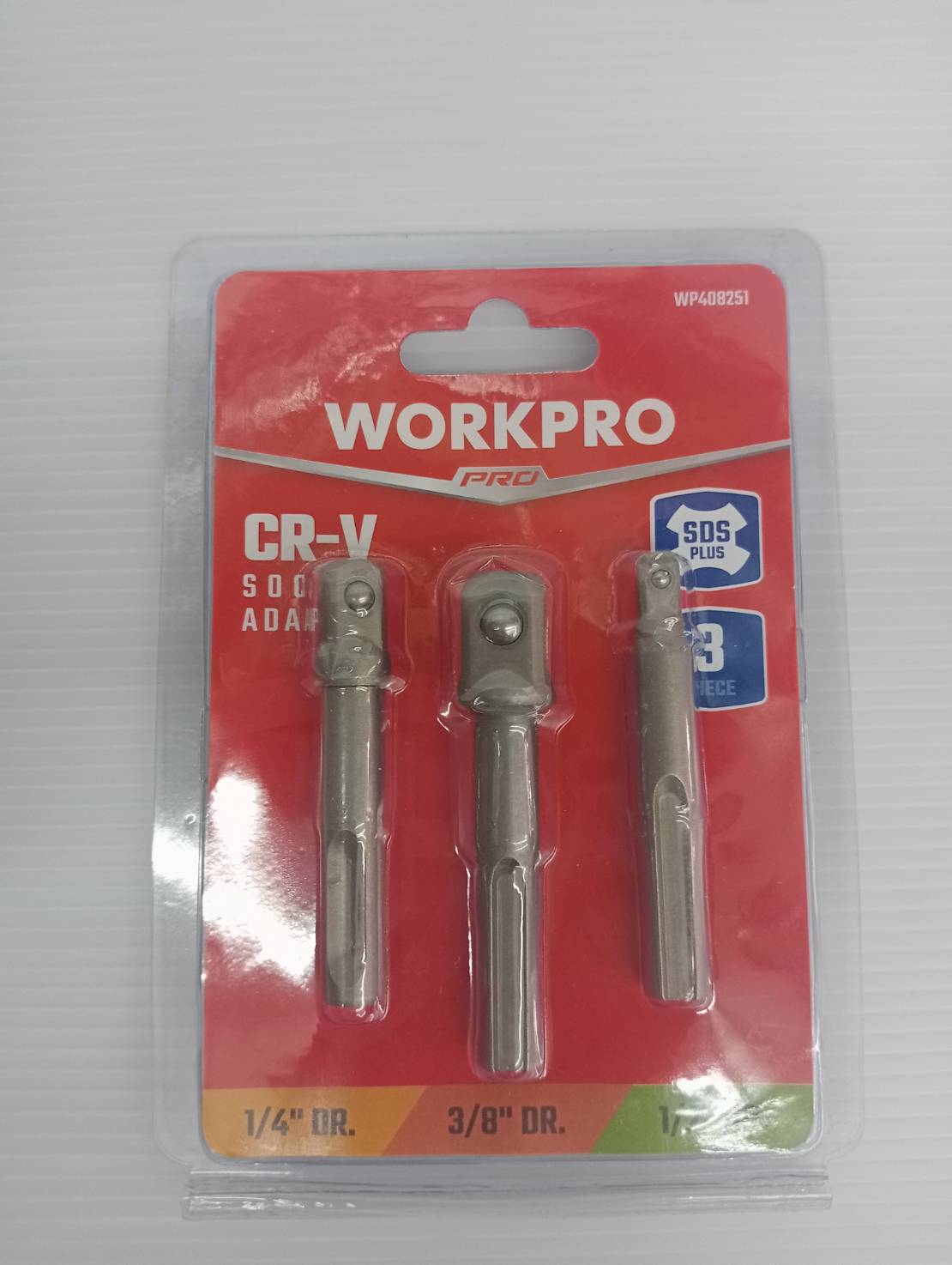 WORKPRO WP408251 ชุดอแดปเตอร์ 3ตัว/ชุด ก้าน SDS-Plus - 1/4 นิ้ว 3/8 นิ้ว 1/2 นิ้ว (3 ชิ้น)