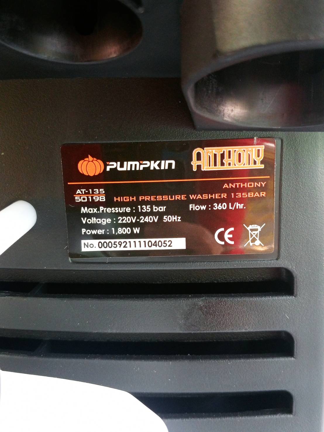 PUMPKIN เครื่องฉีดน้ำแรงดันสูง 135bar Anthony AT-135 50198 Induction Motor