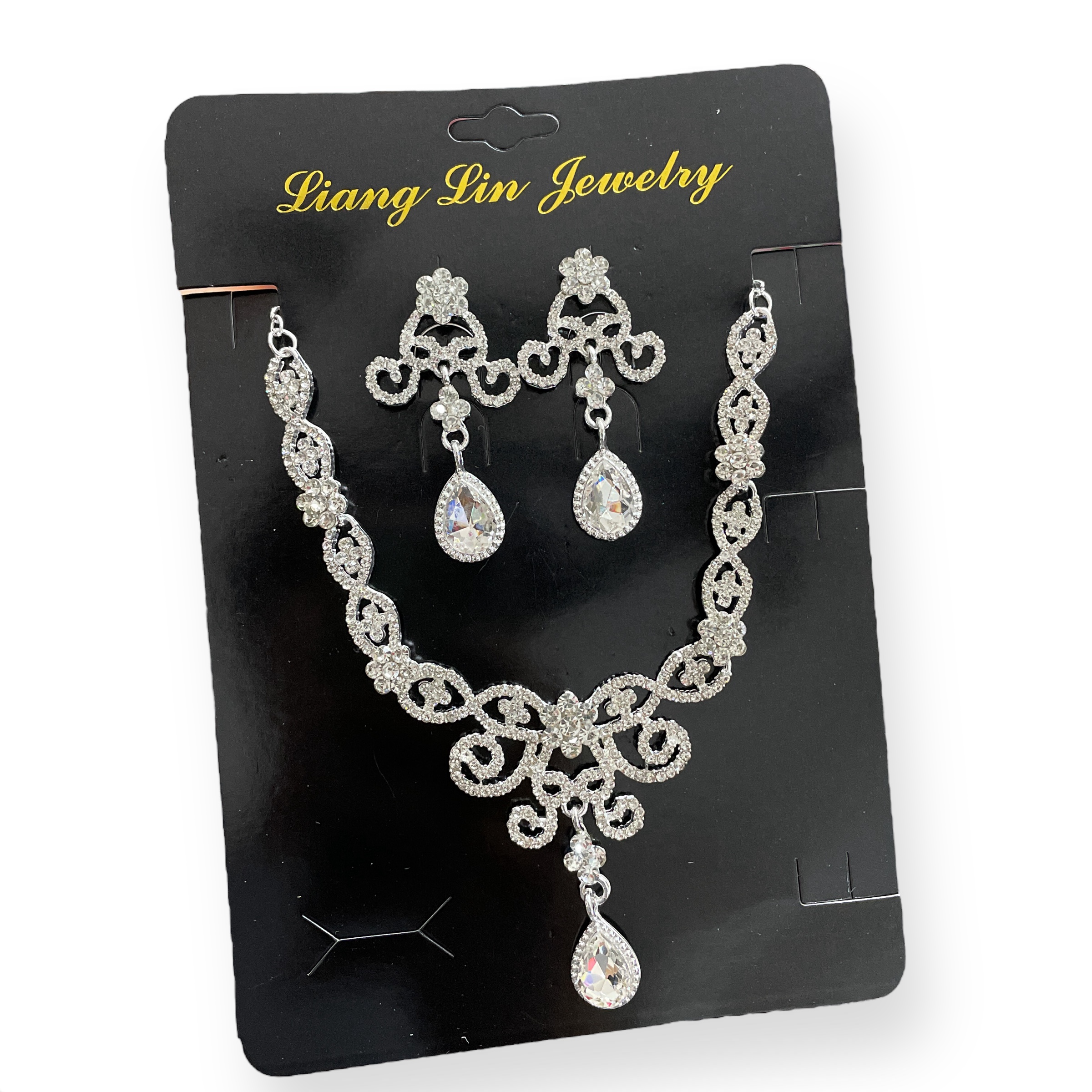 (พร้อมส่ง) สร้อยคอเพชร+ต่างหูแบบเข็ม 014 สร้อยคอใส่ออกงาน สวยหรูดูแพง