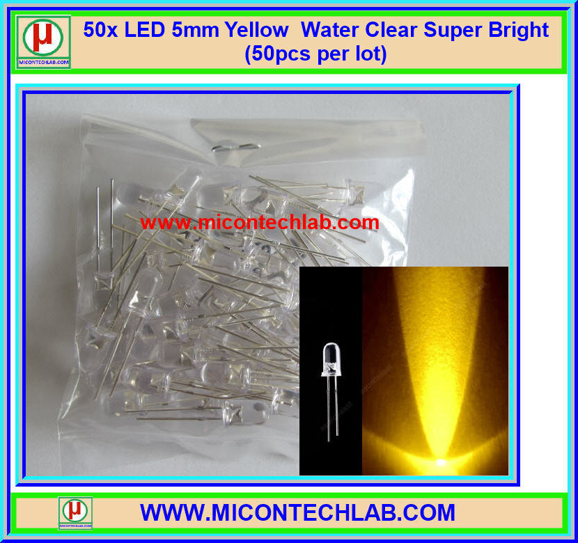 50x แอลอีดี LED 5 มม. สีเหลือง หลอดใส ชุปเปอร์ไบร์