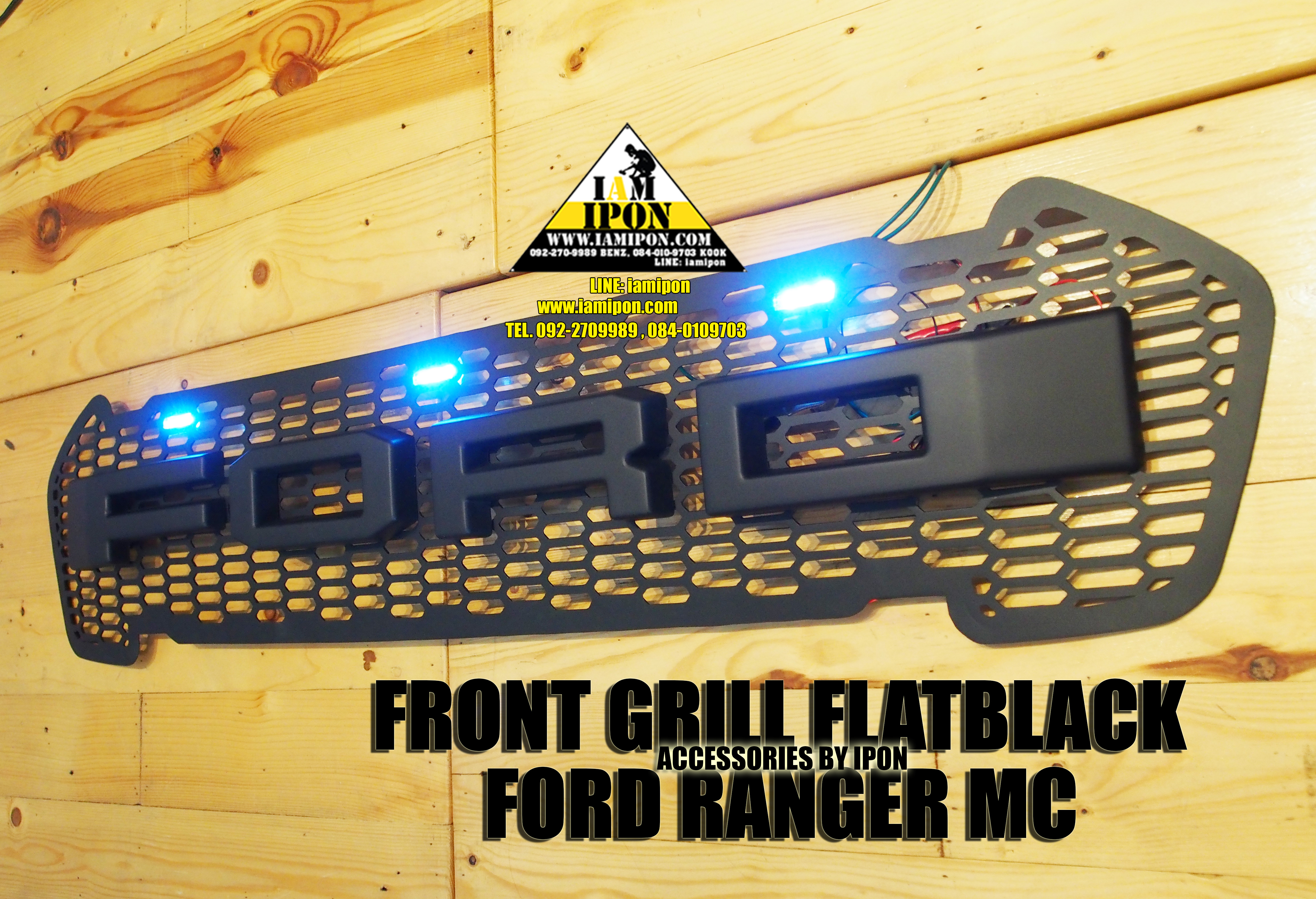FRONT GRILL FORD RANGER MC 2015 FLATBLACK LED WHITE หน้ากระจังดำด้านฟอร์ดเรนเจอร์ด MC ไฟสีขาว