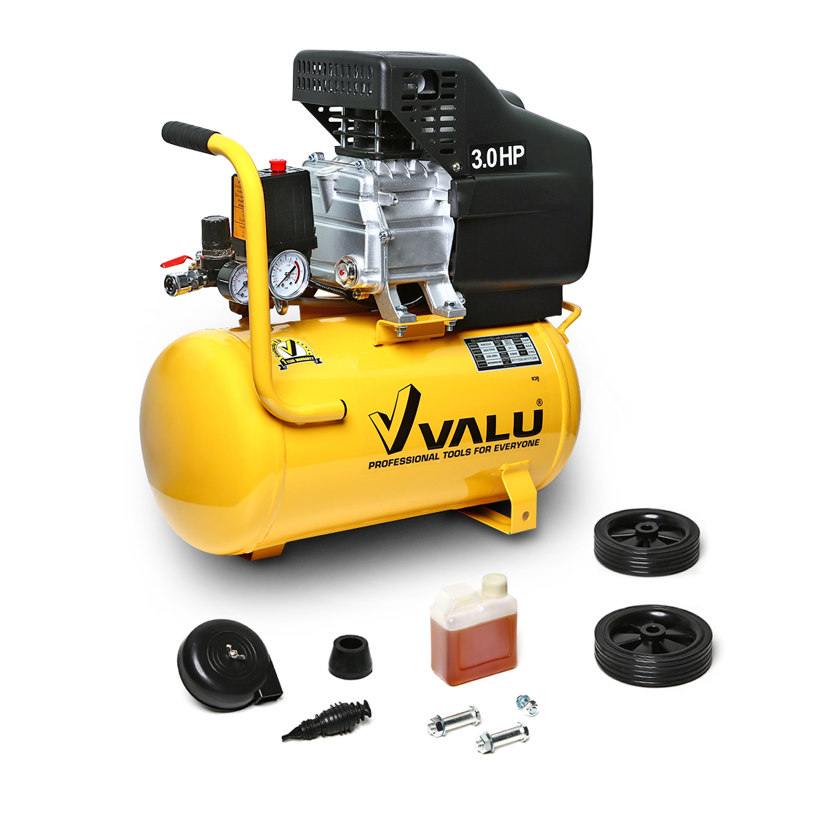 VALU ปั๊มลมขับตรง มอเตอร์ 3 แรงม้า (2200 วัตต์) ถัง 24 ลิตร รุ่น BM2024