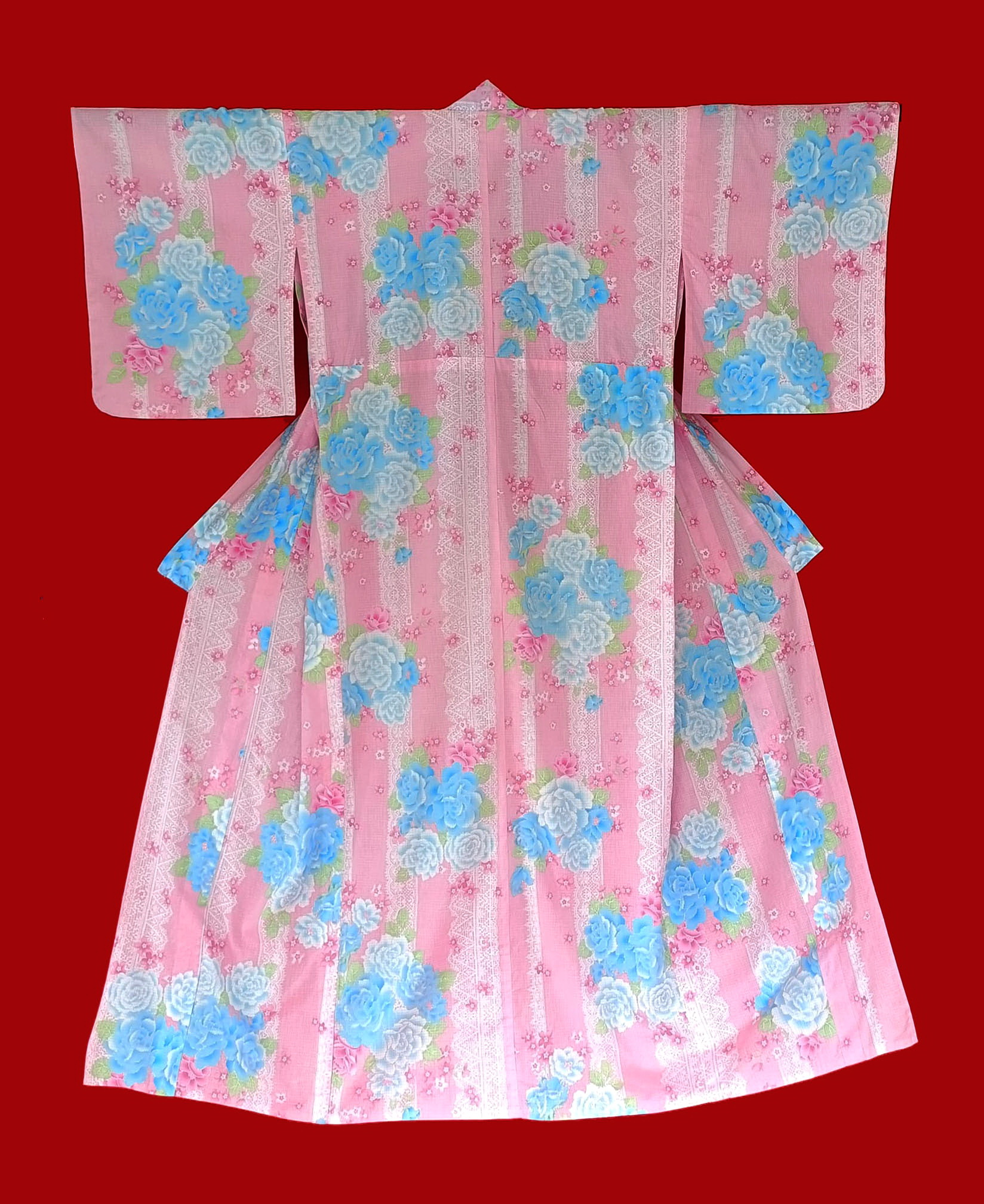 ยูกาตะชมพูลายกุหลาบ01 *เดินเส้นกากเพชร