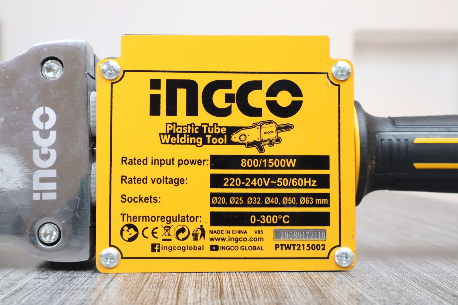 INGCO เครื่องเชื่อมท่อ 20-63 มม. กำลังไฟ 800 วัตต์/1500วัตต์ สำหรับท่อชนิด PP-R,PE รุ่น PTWT215002