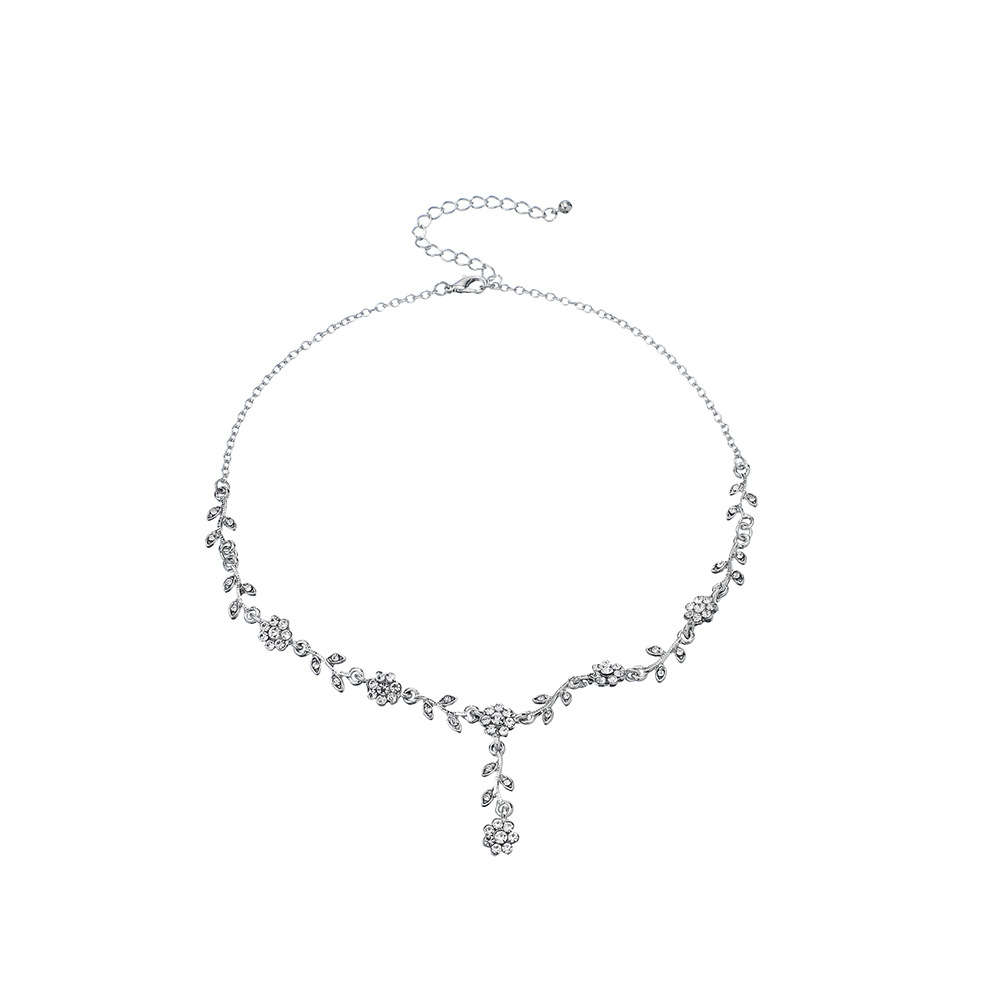 (พร้อมส่ง) สร้อยคอเพชร+ต่างหูแบบเข็ม 013 สร้อยคอใส่ออกงาน สวยหรูดูแพง