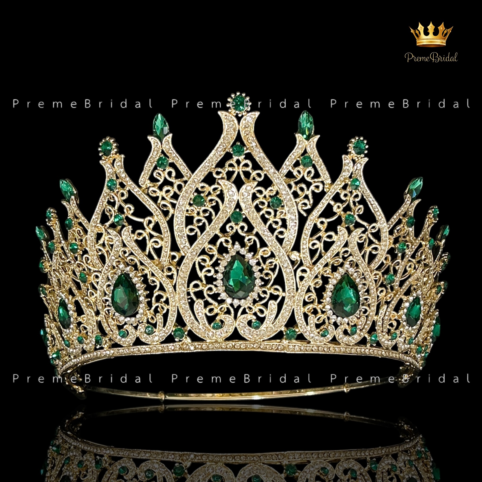 (พร้อมส่งจากไทย) มงกุฏ 115 สีเขียว-ทอง มงกุฎนางงาม มงกุฎเพชร มงกุฎประกวด สวยงามอลังการ ฐานมงวงกลมปรับได้ สินค้าพร้อมส่ง ไม่ต้องรอนาน งานพรีเมี่ยม