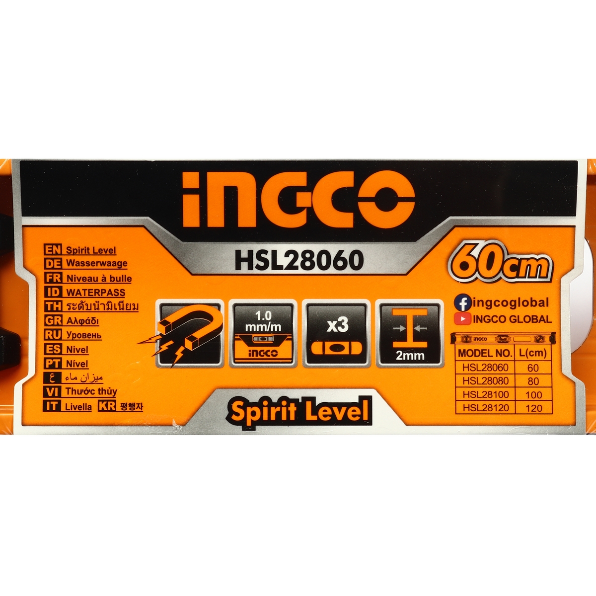 ระดับน้ำอลูมิเนียมแม่เหล็ก I-BEAM ขนาด 60cm (24") INGCO รุ่น HSL28060