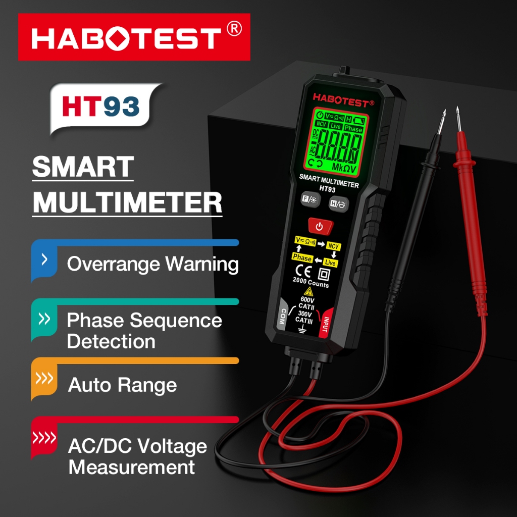 HABOTEST HT93 มัลติมิเตอร์แบบดิจิตอล 600V AC/DC
