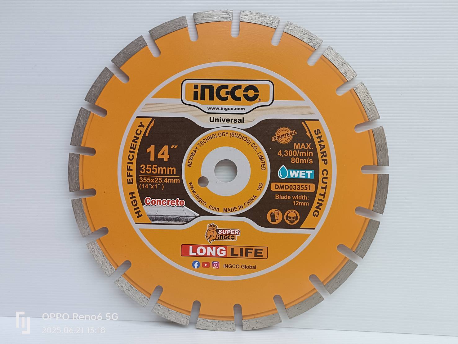 INGCO ใบเพชรตัดคอนกรีต14"x3mm. DMD033551 ใช้กับ PC3558