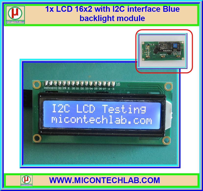 1x จอ LCD 16x2 สีน้ำเงิน เชื่อมต่อแบบ I2C (LCD I2C)