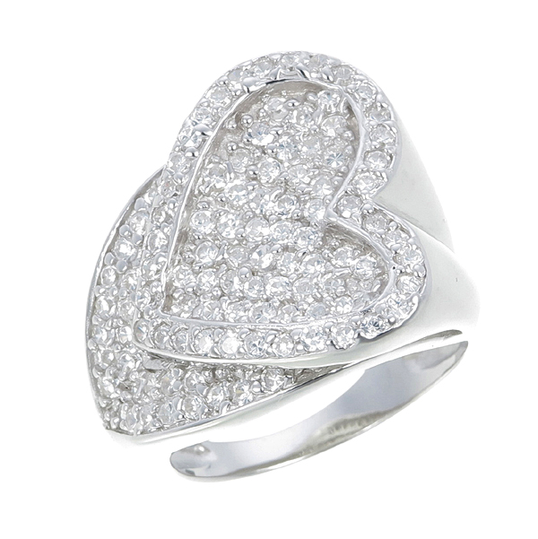 แหวนเพชร ตัวเรือนเงินแท้100% (เงินแท้92.5%) ประดับ เพชรCZ แหวนทรงหัวใจ ฝังเพชรแบบเต็มหัวใจ ก้านแหวนเรียว ดีไซน์อ่อนช้อยมีมิติ แบบเรียบง่ายใส่ได้ทุกโอกาส