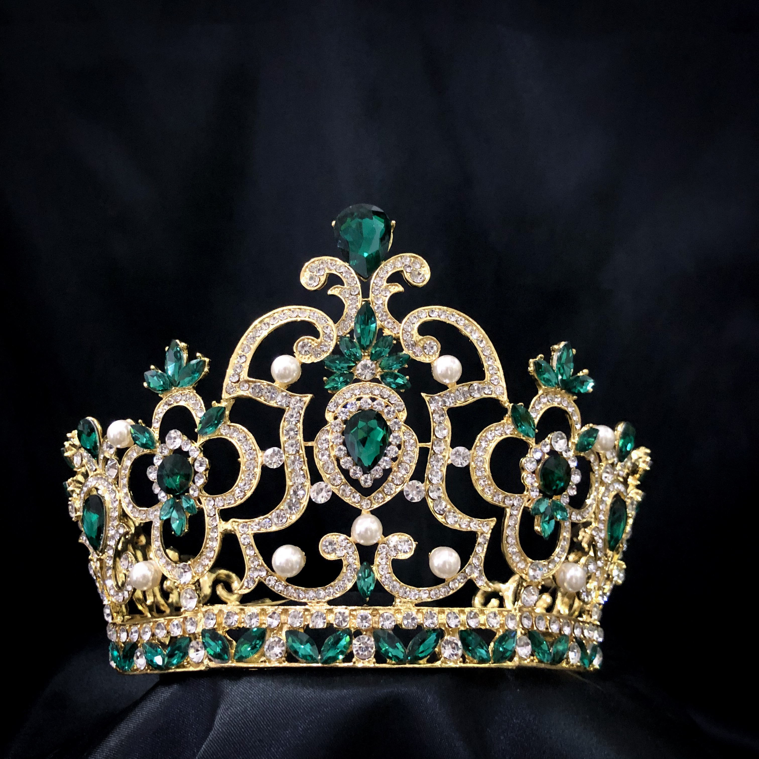 (พร้อมส่ง) เทียร่า 166 สีเขียว-ทอง มงกุฎนางงาม มงกุฎเจ้าหญิง งานสวย ปราณีต QCเพชรทุกเม็ด สินค้าพร้อมส่งจากไทย