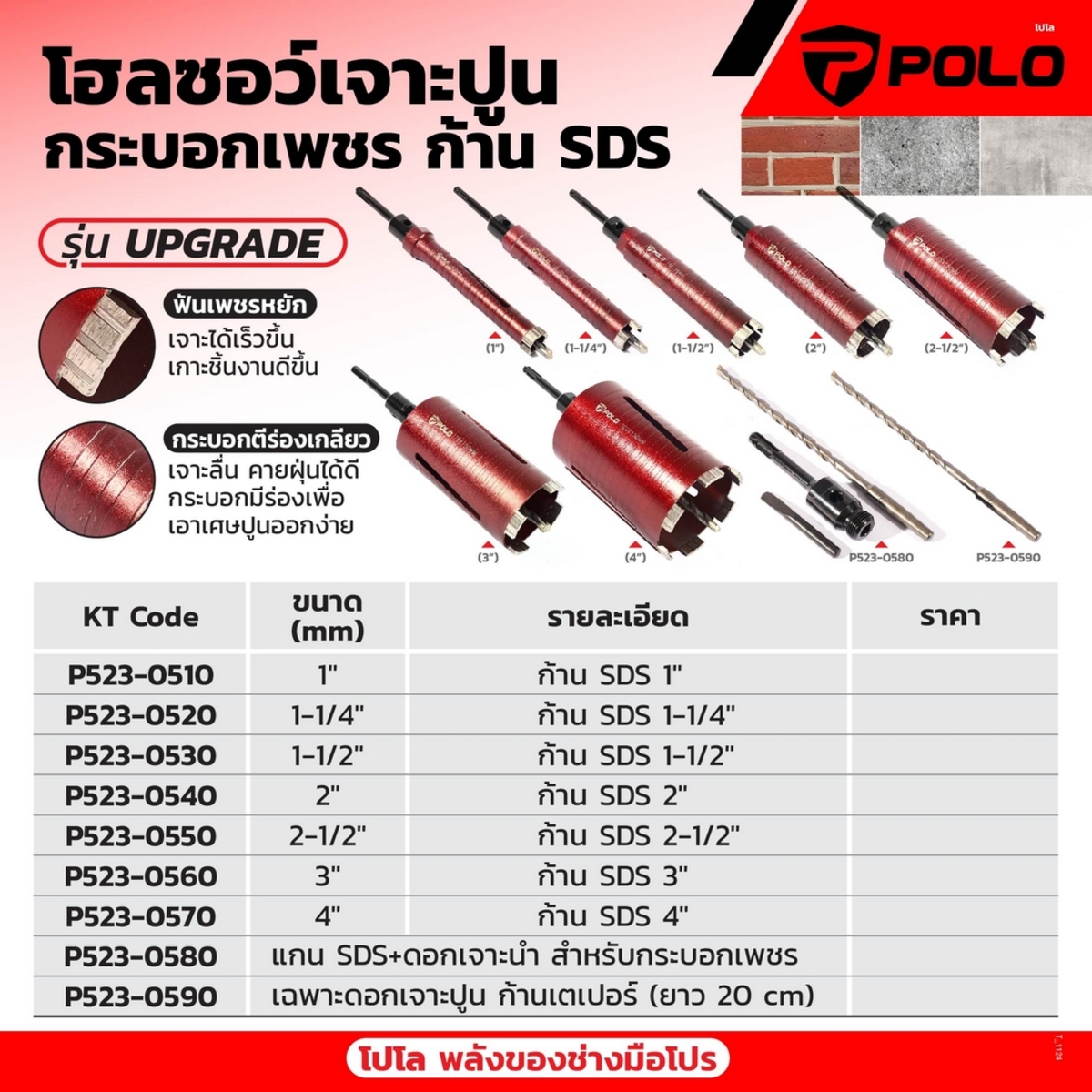 โฮลซอกระบอกเพชร1" (25mm.) ยาว150mm. POLO