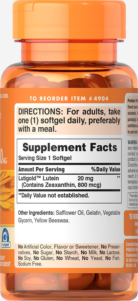 Puritan Lutein 20 mg with Zeaxanthin 120 Softgels