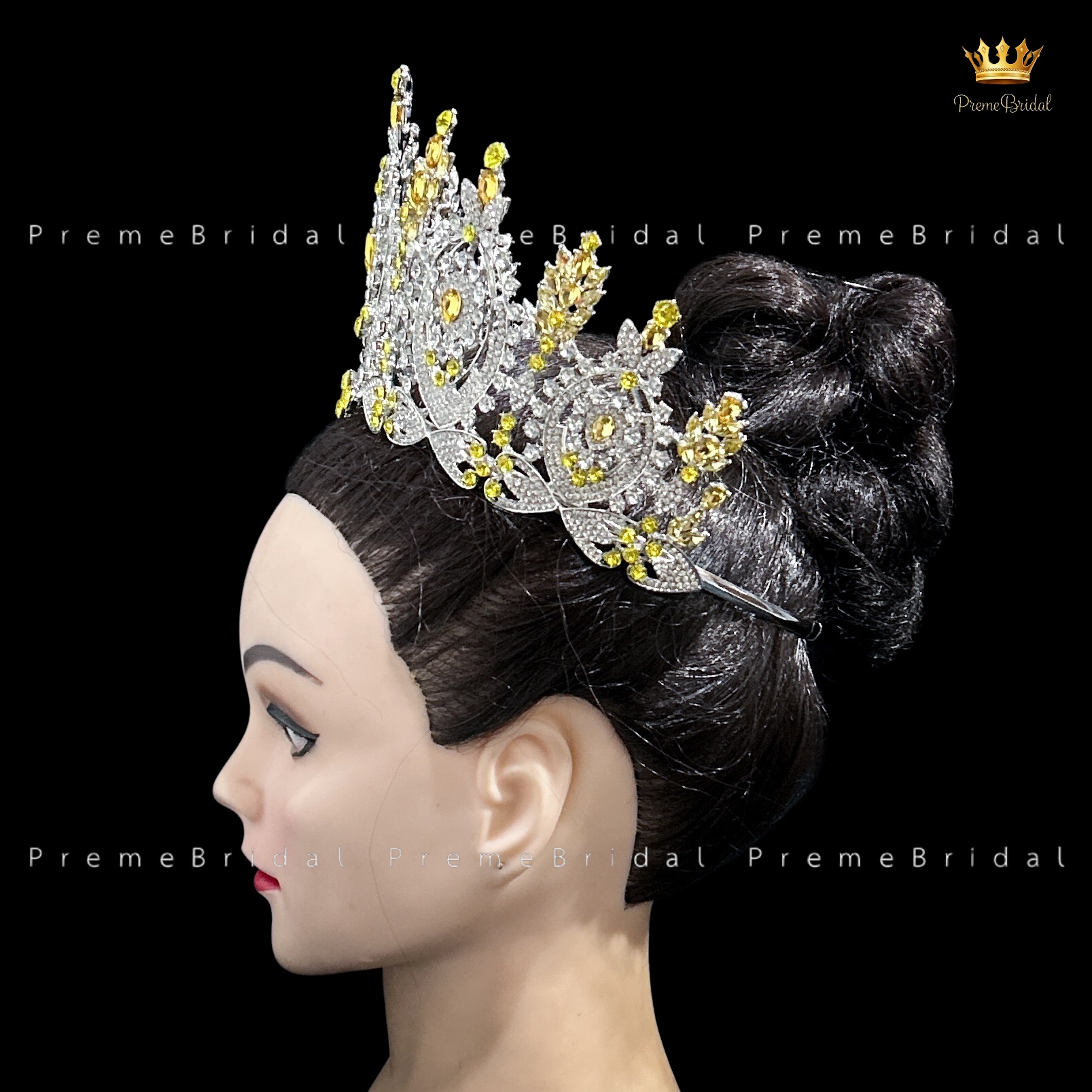 (พร้อมส่งจากไทย) มงกุฏ 141 สีเหลือง ขนาดใหญ่ไซส์นางงาม งานสวย งานโลหะฐานกลมปรับขนาดได้ ส่งด่วน ส่งจาก จ.อุบลราชธานี