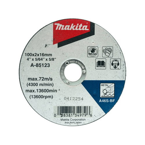 ใบตัดเหล็ก MAKITA 4″ 100x2x16mm A46S A-85123