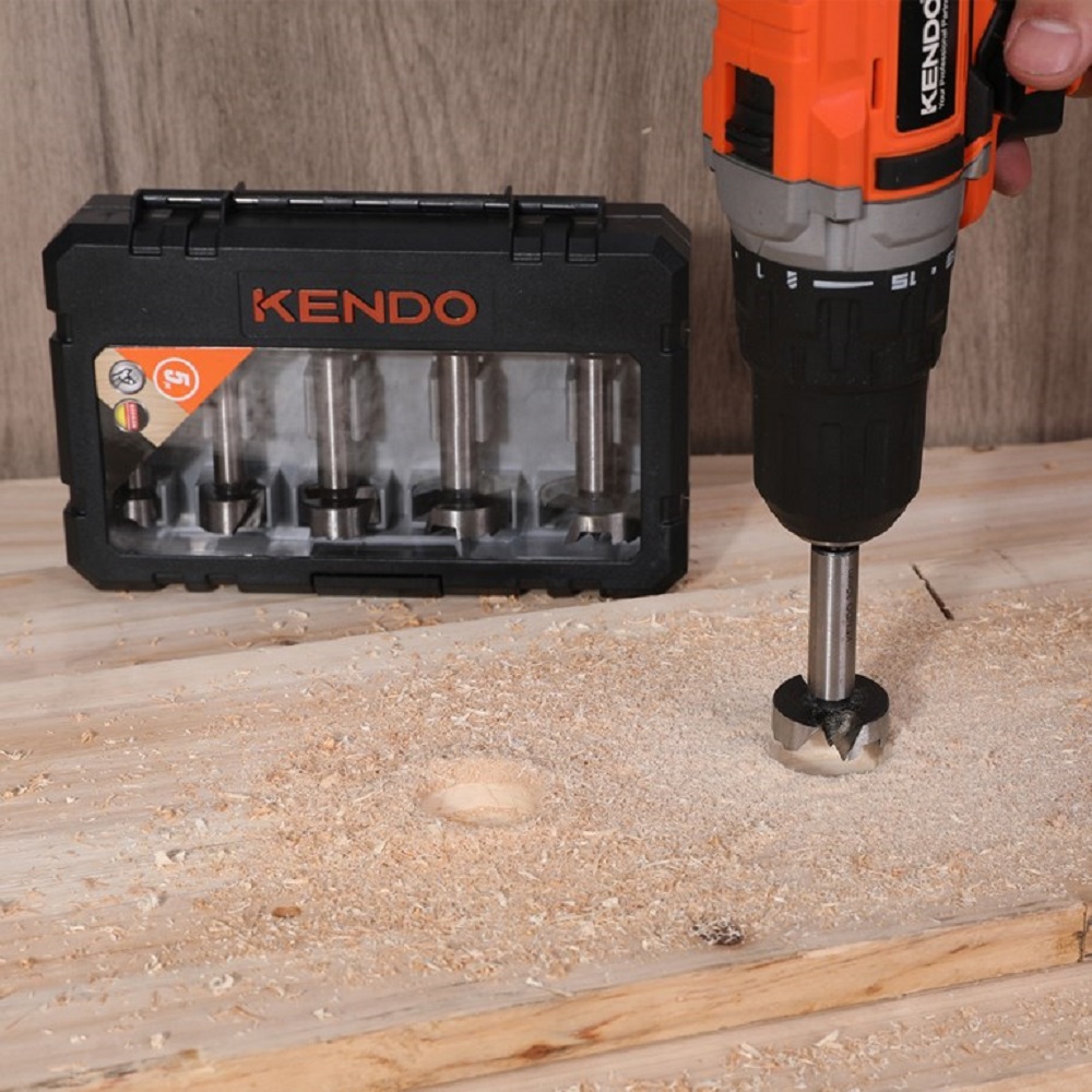 KENDO 11606135 โฮลซอเจาะบานพับถ้วย 5 ตัวชุด 15-20-25-30-35×90mm