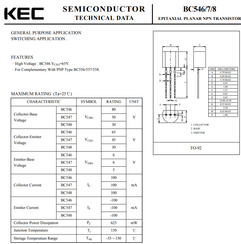 5x BC548 ทรานซิสเตอร์ Transistor NPN 30V 0.1 A