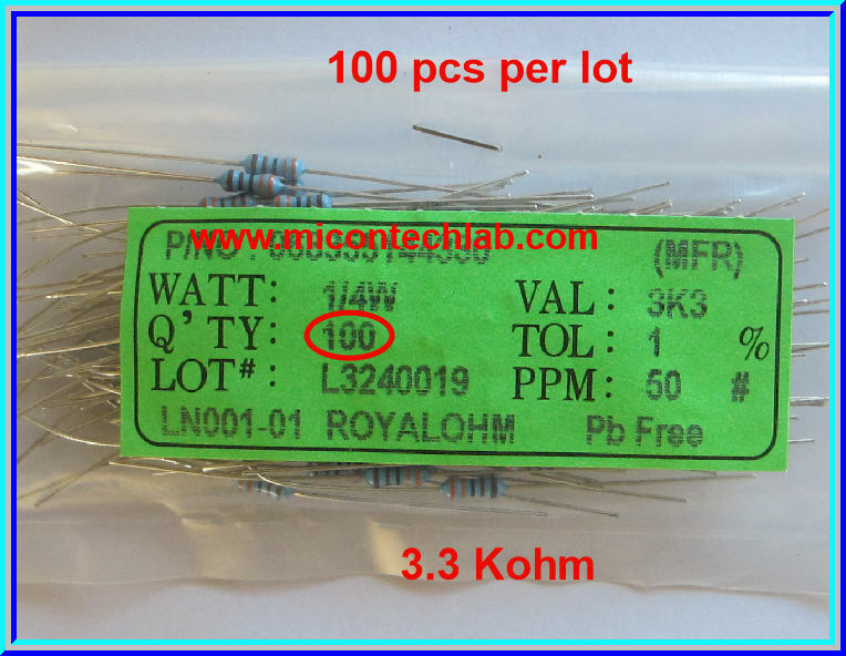 100x Resistor 3.3 KOhm 1/4 Watt 1% Metal film Resistor
