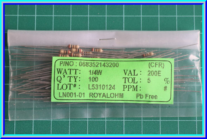 100x ตัวต้านทาน 200 Ohm 1/4 Watt 5% Royal Ohm