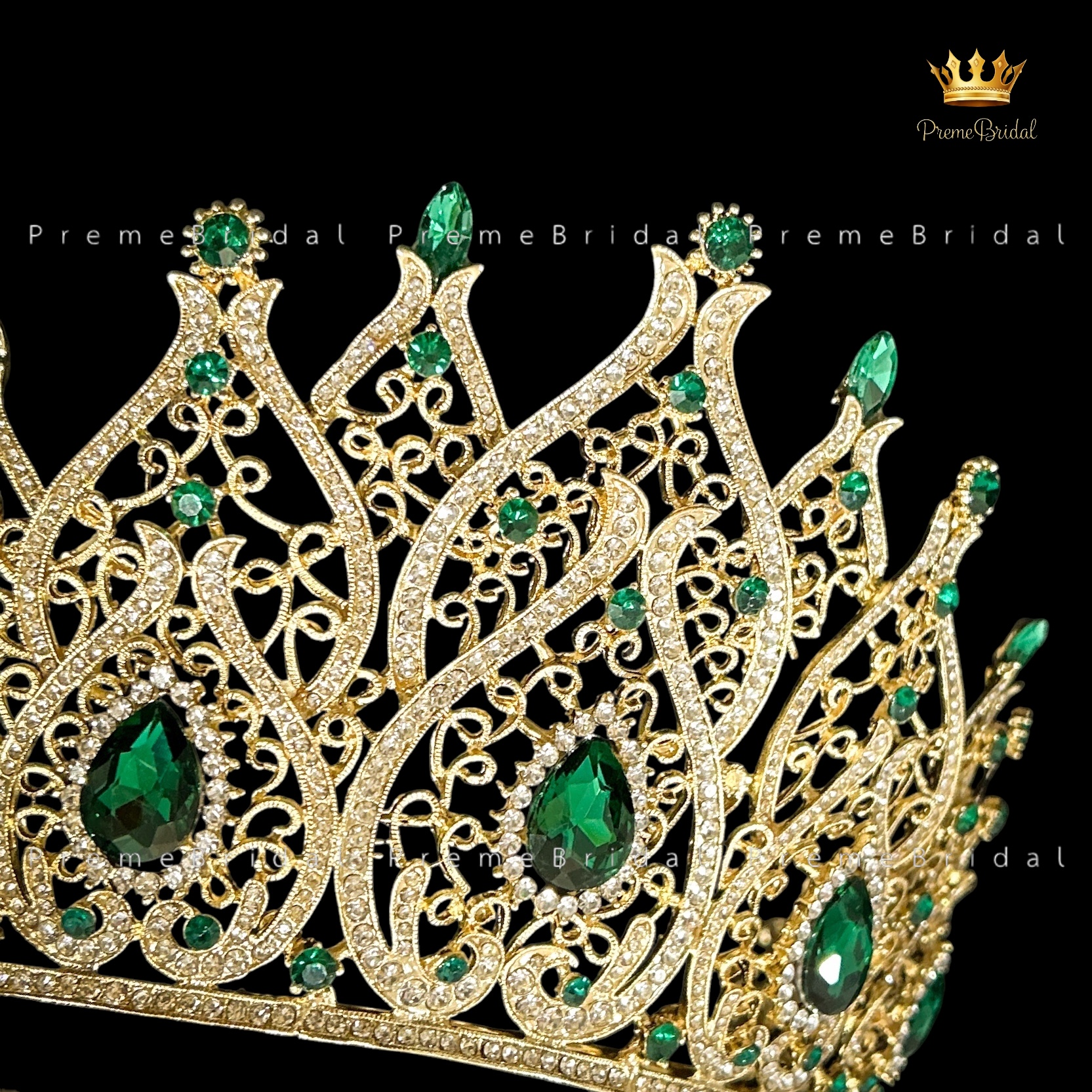 (พร้อมส่งจากไทย) มงกุฏ 115 สีเขียว-ทอง มงกุฎนางงาม มงกุฎเพชร มงกุฎประกวด สวยงามอลังการ ฐานมงวงกลมปรับได้ สินค้าพร้อมส่ง ไม่ต้องรอนาน งานพรีเมี่ยม