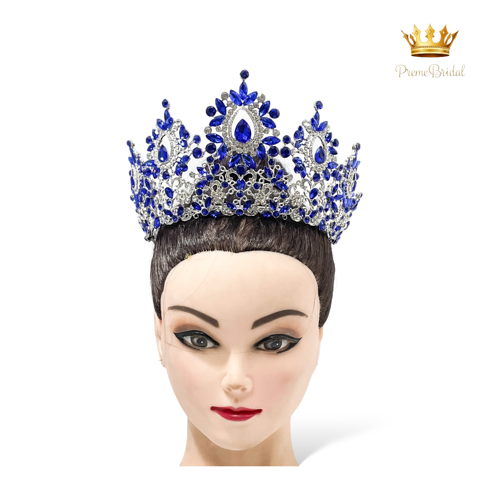 (พร้อมส่งจากไทย) มงกุฏ 122 สีน้ำเงิน งานสวย งานนางงาม รุ่นฐานกลม ปรับขนาดได้ ส่งด่วน ส่งจาก จ.อุบลราชธานี