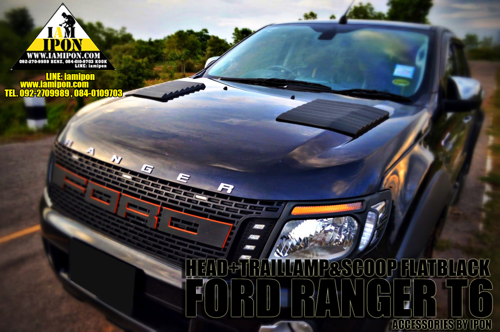 SCOOP BONNET FLATBLACK FORD RANGER T6-MC WITH 3M สกู๊ปหลอกฝากระโปรงหน้าดำด้านฟอร์ดเรนเจอร์ T6-MC
