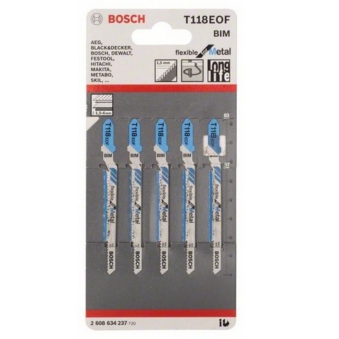 2608634237 BOSCH T118EOF ใบเลื่อยจิ๊กซอว์ตัดเหล็ก (5 ใบ/แพค)
