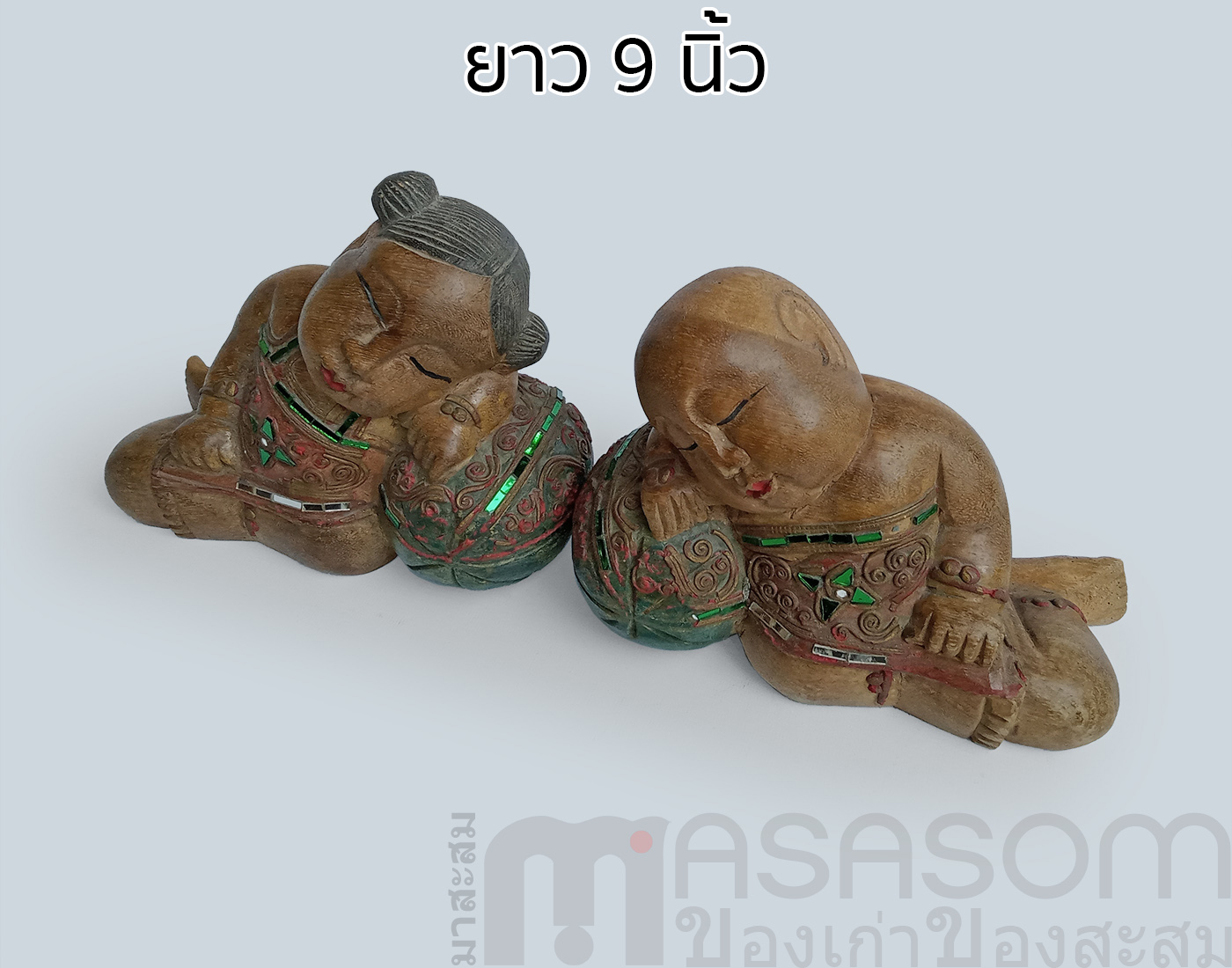 ตุ๊กตาไม้แกะสลักเด็กจีนนั่งหนุนแตง