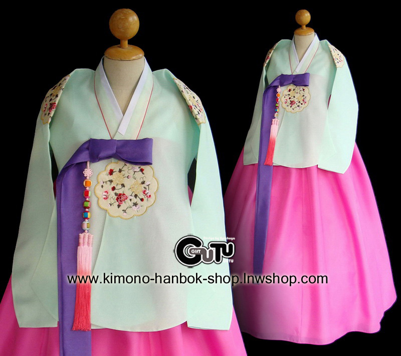 ชุดฮันบก ทังอี เสื้อสีเขียวมิ้น/กระโปงสีชมพู(L-XL)03
