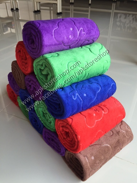 ขายส่ง ผ้าเช็ดผมนาโน สีพื้นอัดลาย (หนา-สีเข้ม) ส่ง 15 บาท