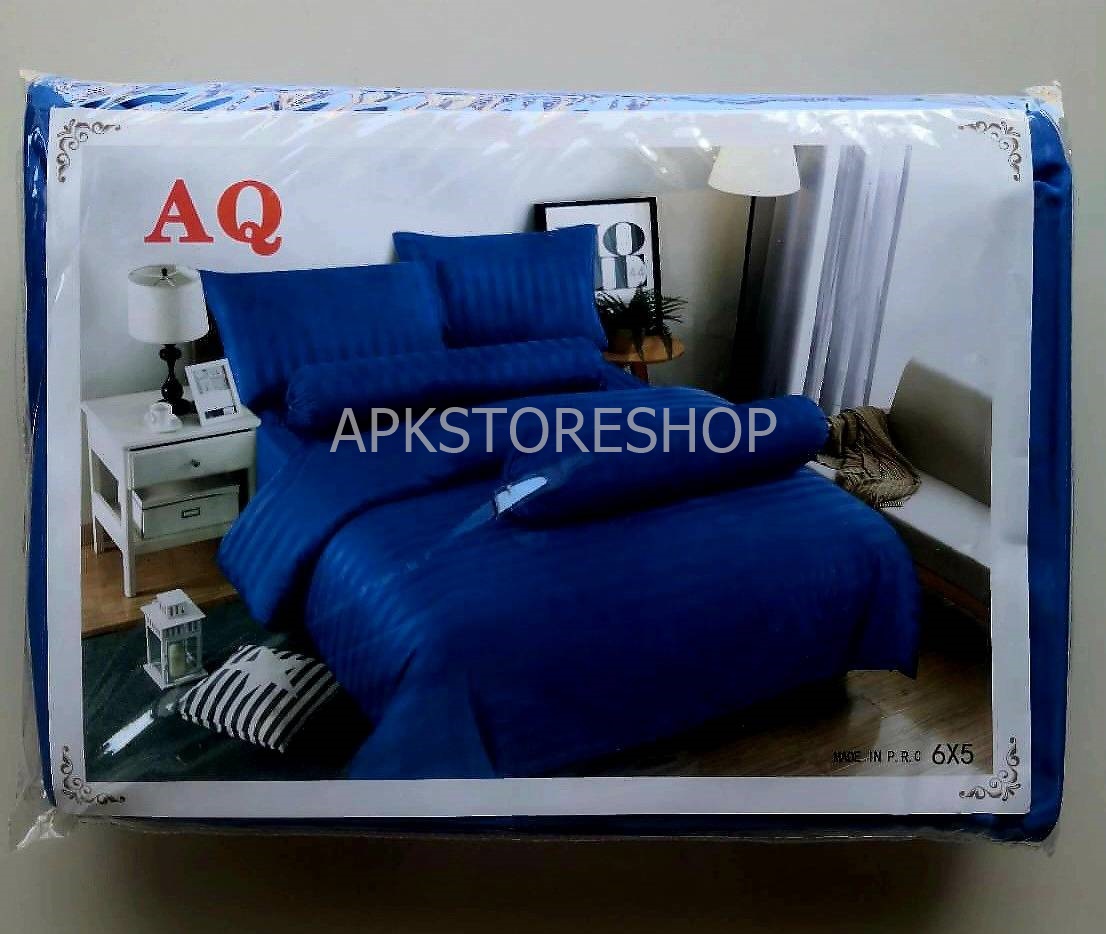 ขายส่ง ชุดผ้าปูที่นอนพร้อมผ้านวม 6ฟุตx6ชิ้น สีพื้น-ลายริ้ว ส่ง 410 บาท