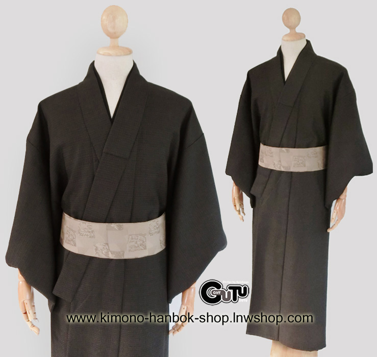 set.กิโมโนชาย สีน้ำตาลเข้ม+ โอบิ