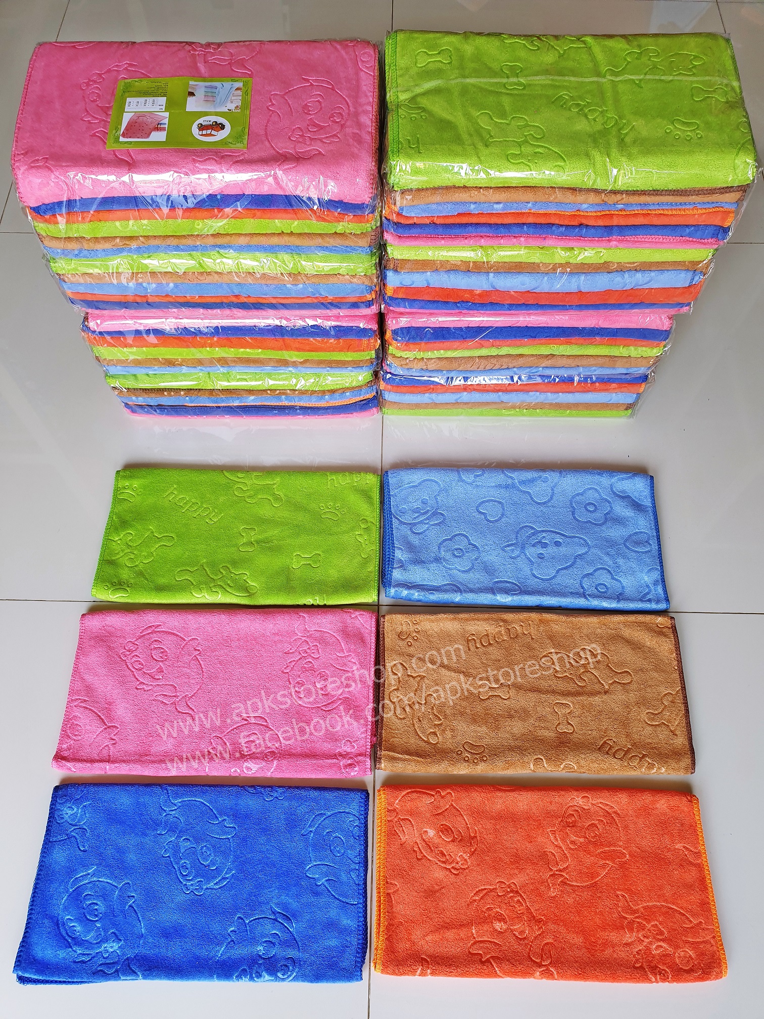 ขายส่ง ผ้าเช็ดผมนาโน สีพื้นอัดลาย (หนา-สีเข้ม) ส่ง 15 บาท
