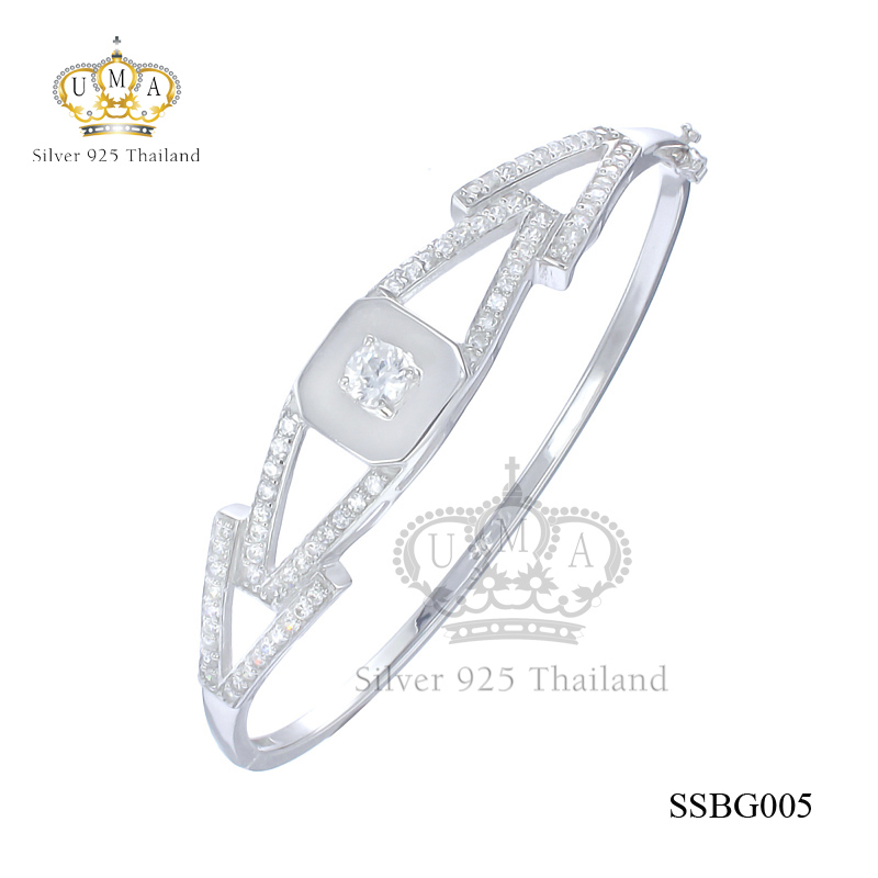 กำไลเงินแท้925ประดับเพรชแท้สวิส เกรดดี น้ำใส