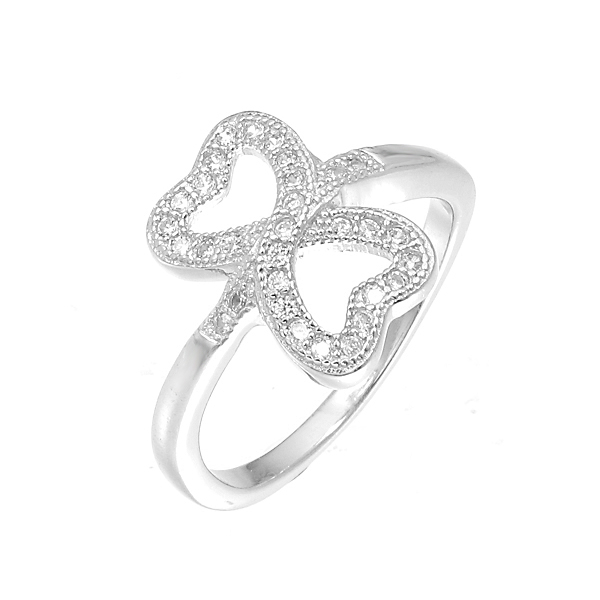 แหวนเงิน ประดับเพชร CZ แหวนรูปทรงหัวใจไขว้กัน ประดับเพชร แวว วาว เปล่งประกายเจิดจรัส เรียบหรู เติมเสน่ห์ในตัวคุณให้เก๋ไก๋ อย่างมีสไตล์