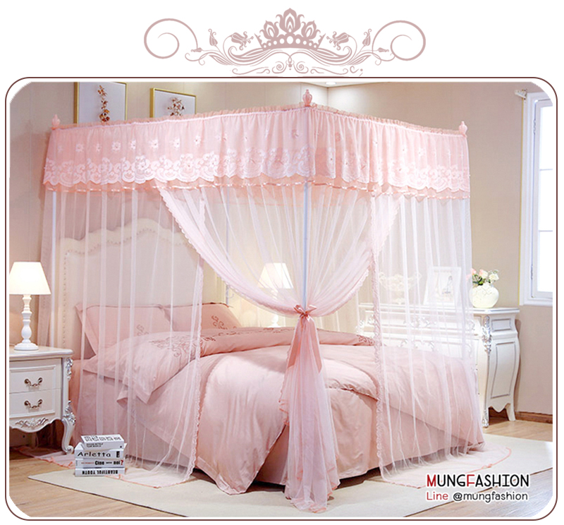 MG มุ้งวินเทจสุดหรู สไตล์เจ้าหญิงแบบสี่เสา No.64 ขนาด 5 ฟุต สีโอรส princess mosquito net