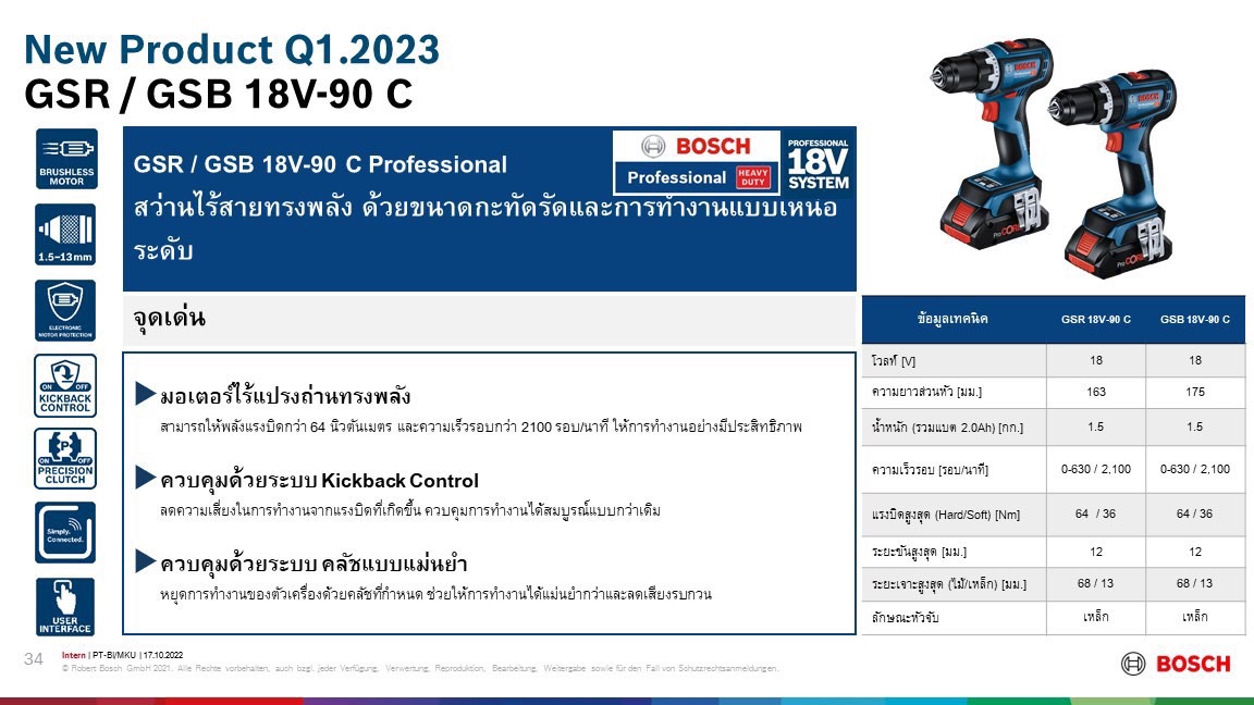สว่านไขควงไร้สาย18V GSR18V-90C BOSCH SOLO