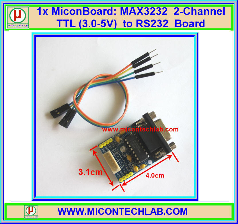 1x MAX3232 2-Channel 3.0-5V TTL to RS232 with Female DB9 Port Module