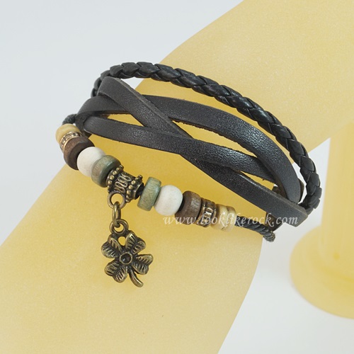 สายรัดข้อมือ สไตล์ Vintage สายหนัง สีดำ