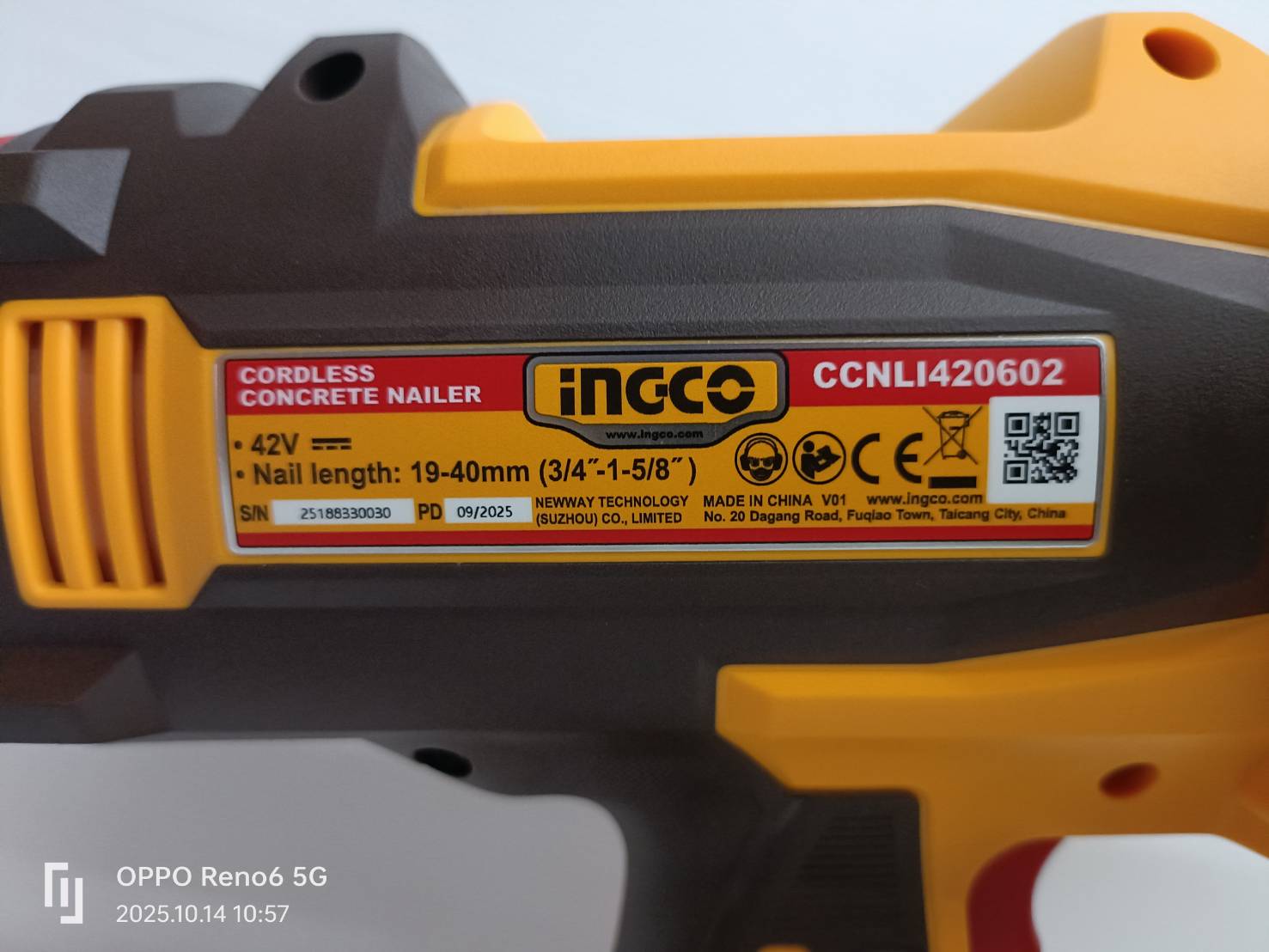 INGCO เครื่องยิงตะปูคอนกรีต40มม 42V CCNLI420602