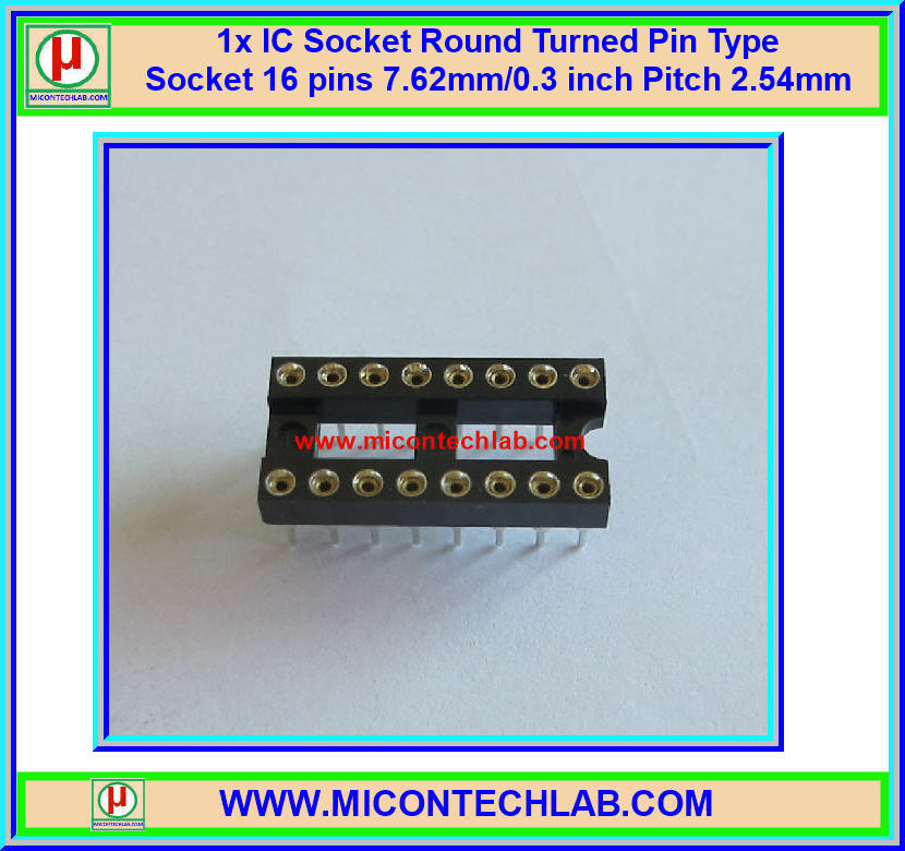 1x IC Socket 16 Pin Round Turned Pin Type 7.62mm/0.3 inch Pitch 2.54mm