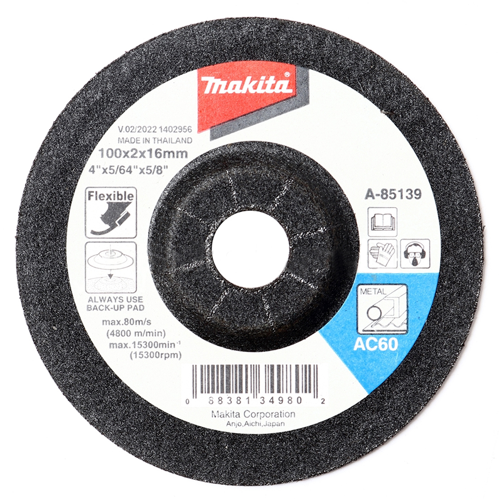 ใบเจียร์เหล็กอ่อนตัว MAKITA 4″ 100x2x16mm AC60 A-85139
