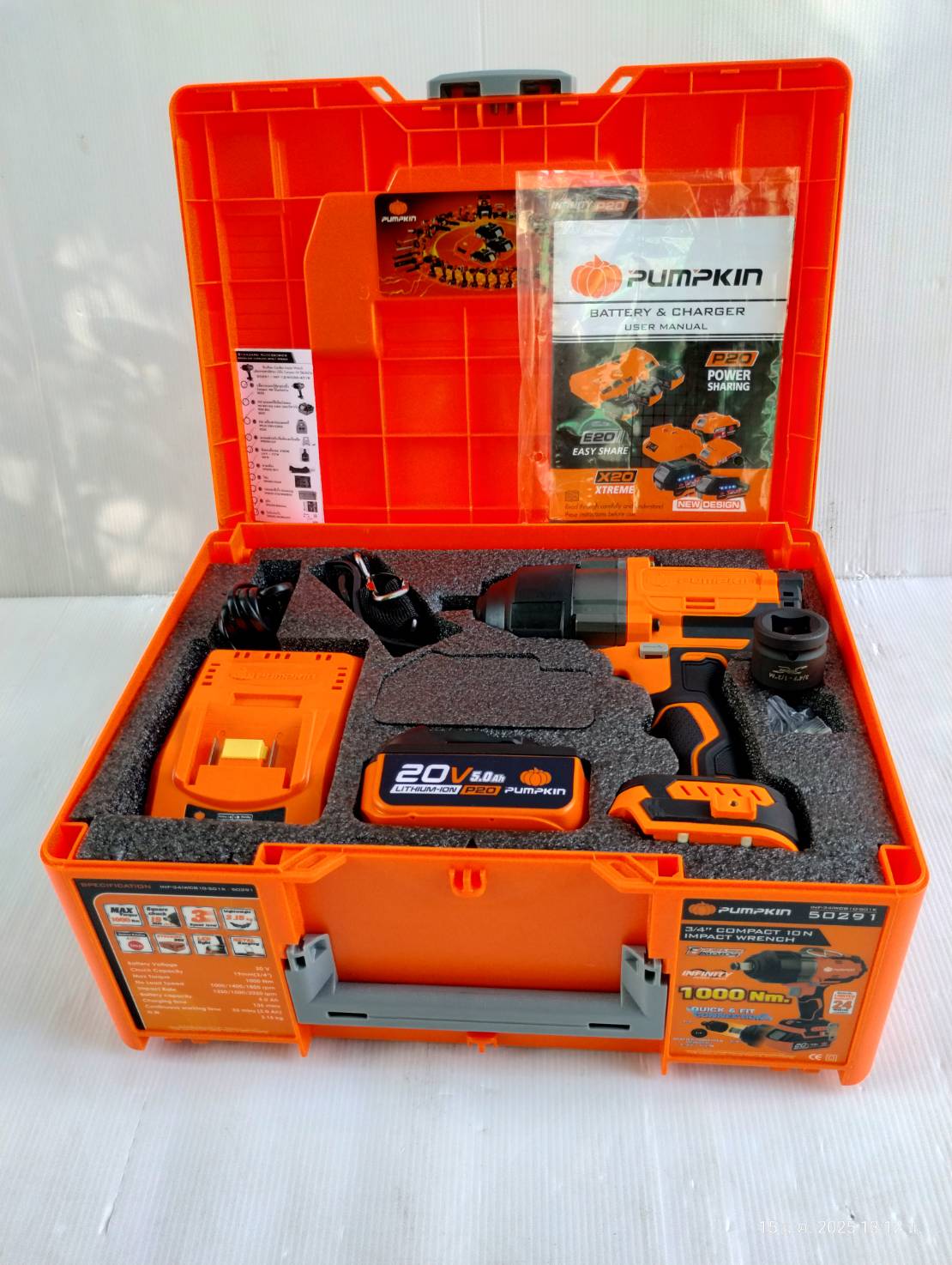 PUMPKIN บล็อกกระแทกไร้สาย 20v แรงบิดสูง 1000Nm. 3/4" INF-34IWCB10-501K 50291