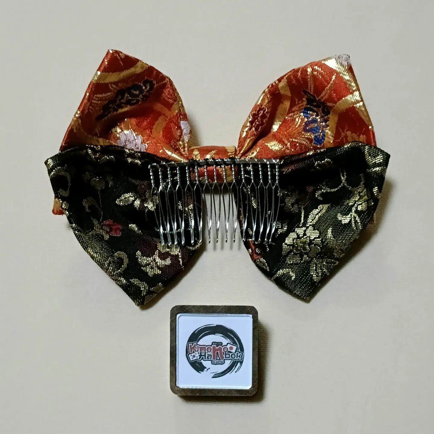 โบว์ประดับผมญี่ปุ่น(หวีสับ) ส้มดำ03