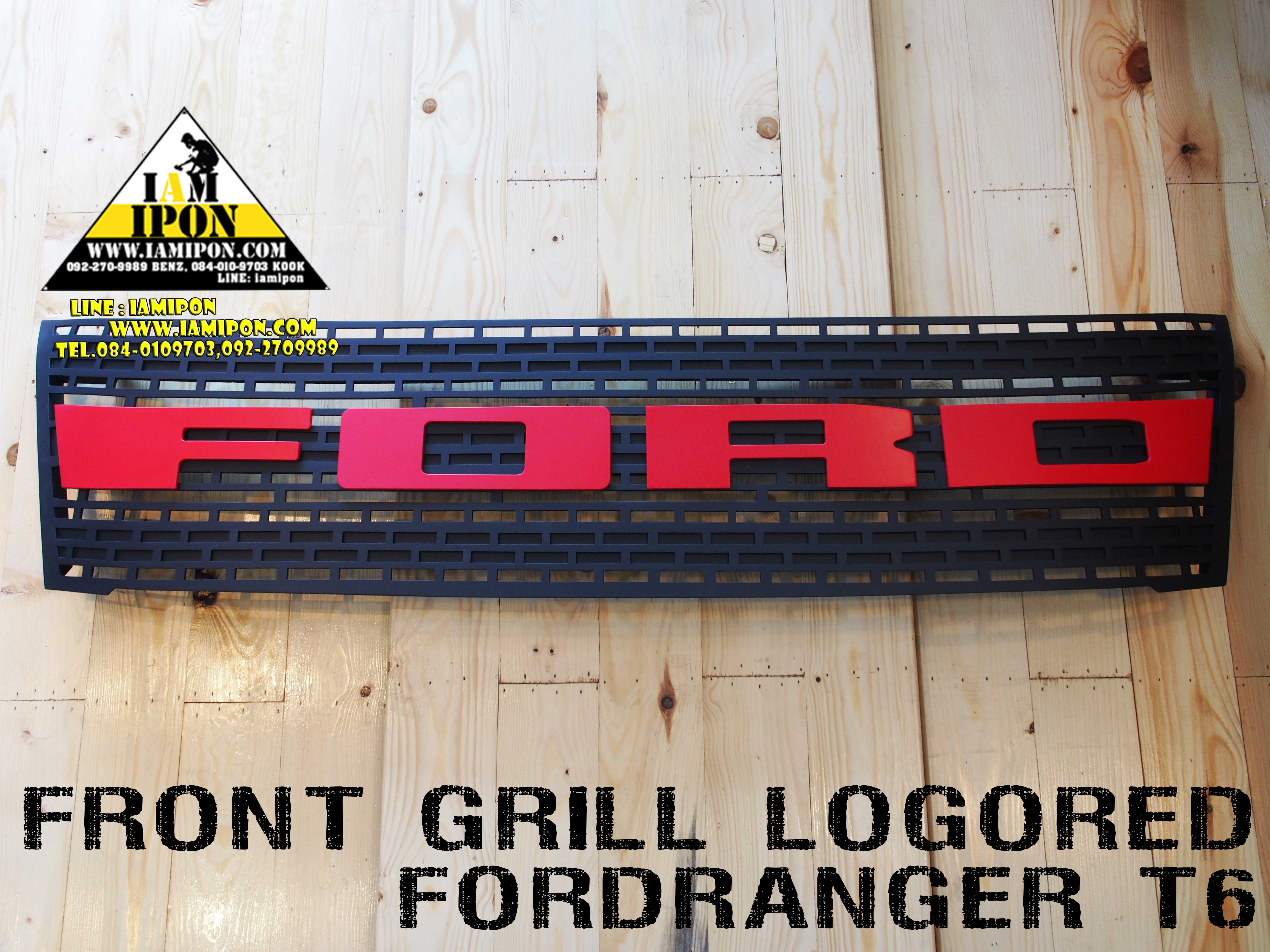 FRONT GRILL FLATBLACK LOGORED FORD RANGER T6 กระจังหน้าดำด้าน โลโก้แดง ฟอร์ดเรนเจอร์ T6